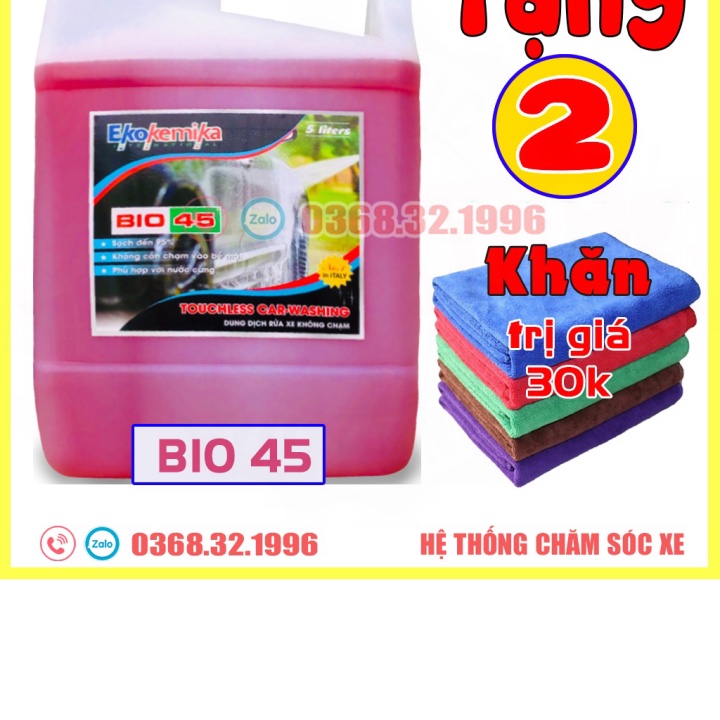 Nước Rửa Xe Không Chạm - Dung Dịch Rửa Xe Ô Tô, Xe Máy Ekokemika Bio 45 - 5L(chính hãng) tặng khăn lau khô xe
