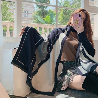 Khăn choàng len mềm mịn hoạ tiết trắng đen trơn, khăn choàng dạ mịn phong cách Hàn Quốc