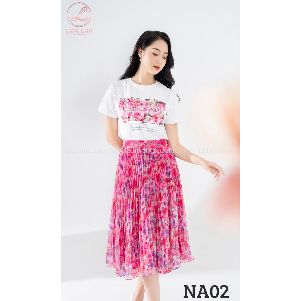 Áo phông áo thun cotton 100%, mềm mát, co giãn nhẹ, thấm hút mồ hôi LADYLADI họa tiết sắc nét giặt được bằng máy NA02