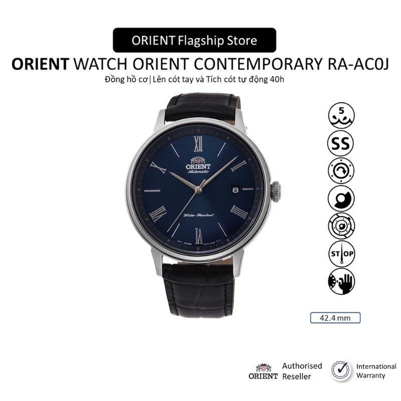 Đồng hồ nam Orient Watch Contemporary RA-AC0J05L10B máy lộ cơ automatic mặt kính cường lực dây da đeo tay chính hãng