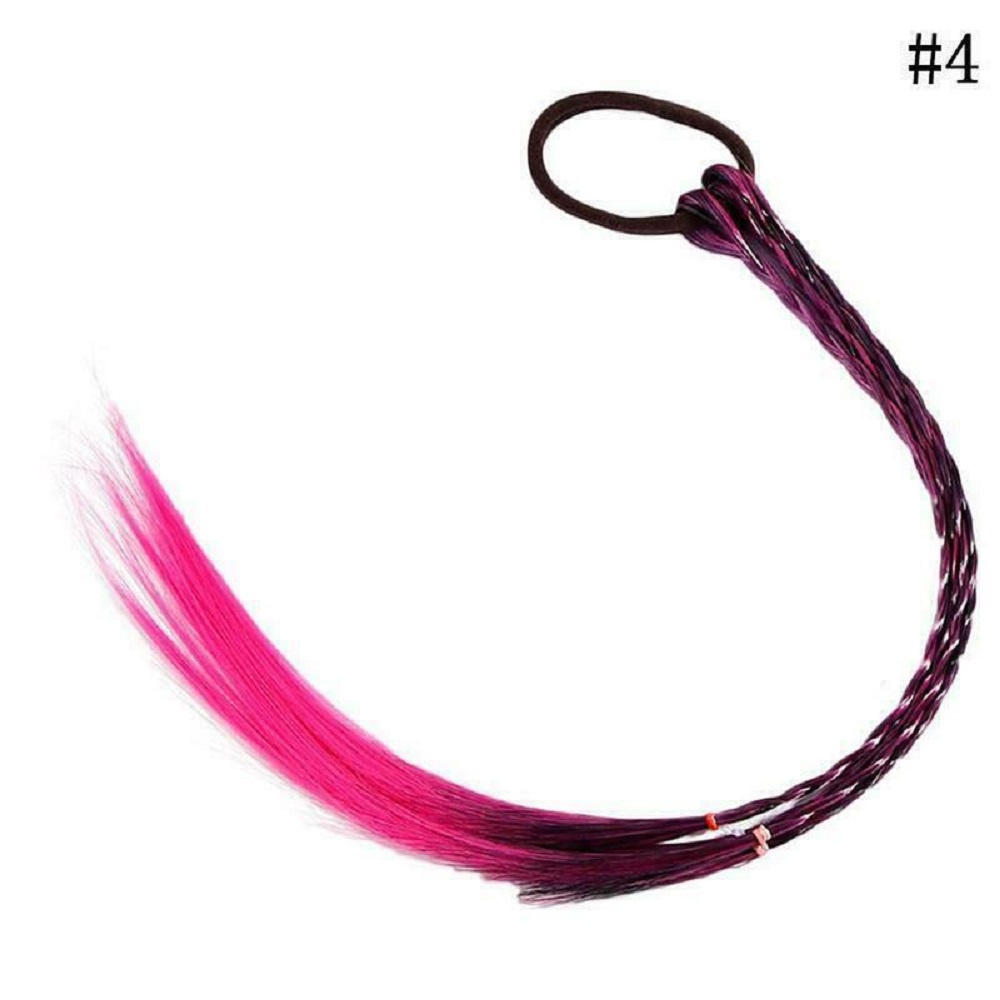 1 Băng Đô Cài Tóc Giả Thắt Bím / Tóc Giả Bằng Cao Su Màu Cầu Vồng Dành Cho Bé Gái