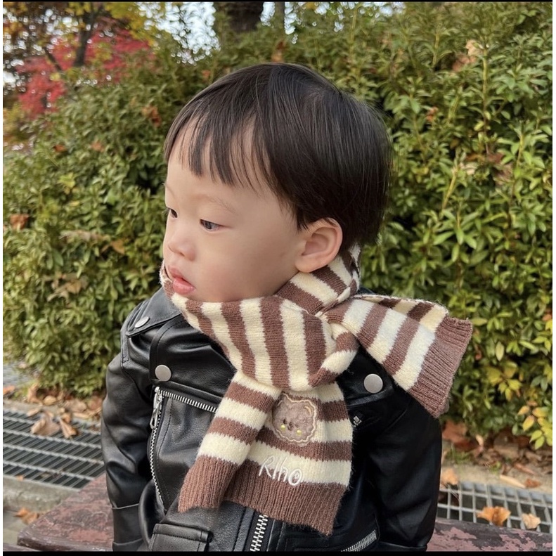 Khăn len gấu THÊU TÊN cho bé iu style hàn quốc