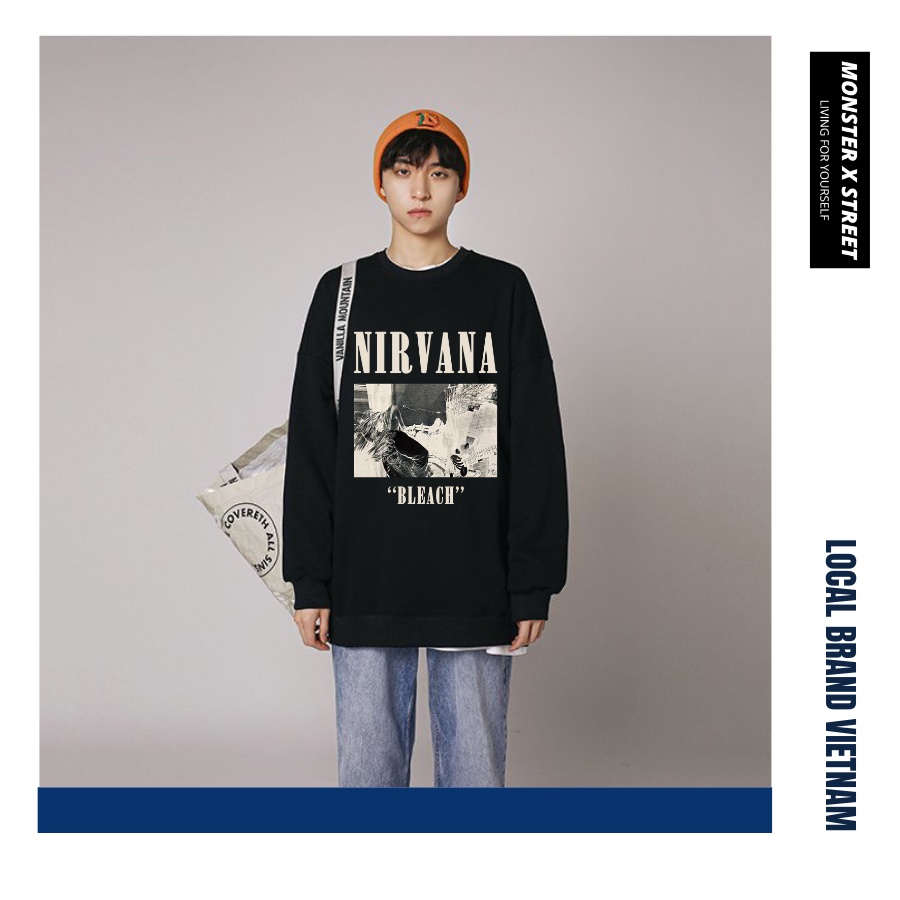 Áo dài tay trơn NỈ BÔNG Unisex Monster X Street Nirvan Sweater Ulzzang cặp đôi nam nữ form rộng oversize Hàn Quốc