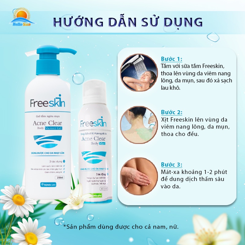 Combo Xịt Viêm Nang Lông, Mụn Lưng Freeskin 80ml+Sữa Tắm Viêm Nang Lông, Mụn Lưng Freeskin 250ml- shop Hello Sun .