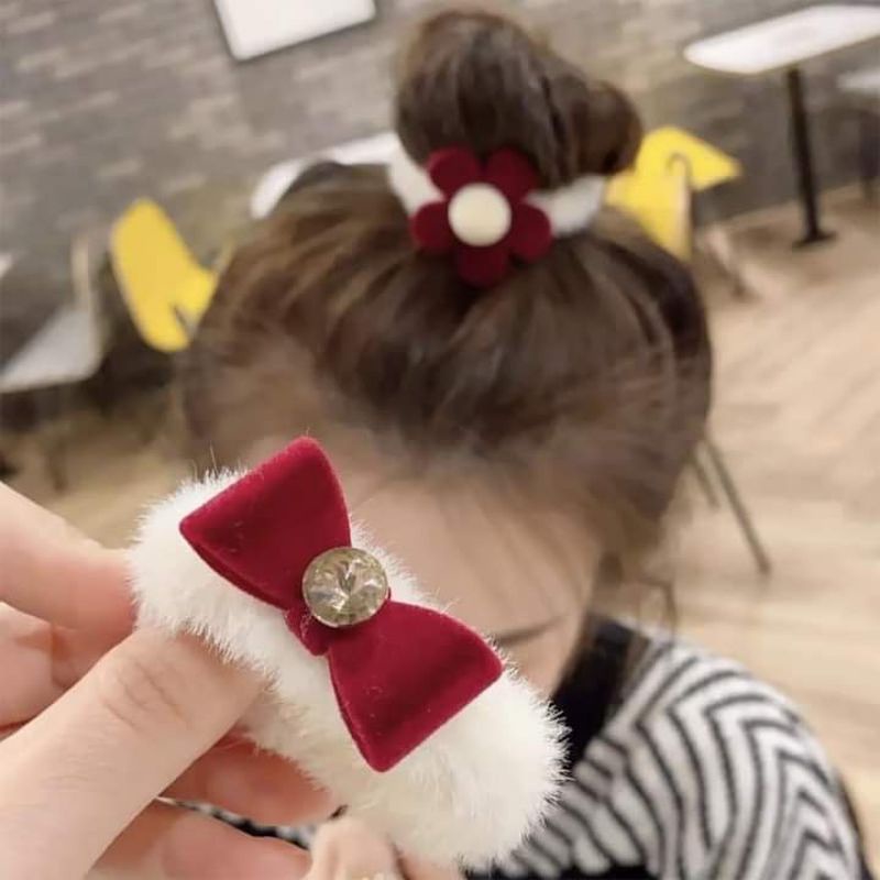 SET CHUN TÓC LÔNG TUYẾT mềm, dễ thương cho nữ và bé(NƠ ĐỎ) -TĐ