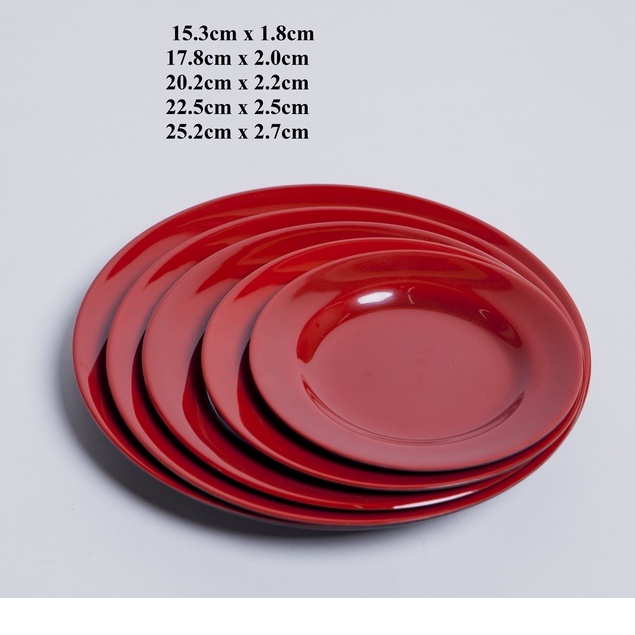 Dĩa tròn cạn nhựa Melamine 2 lớp đỏ đen