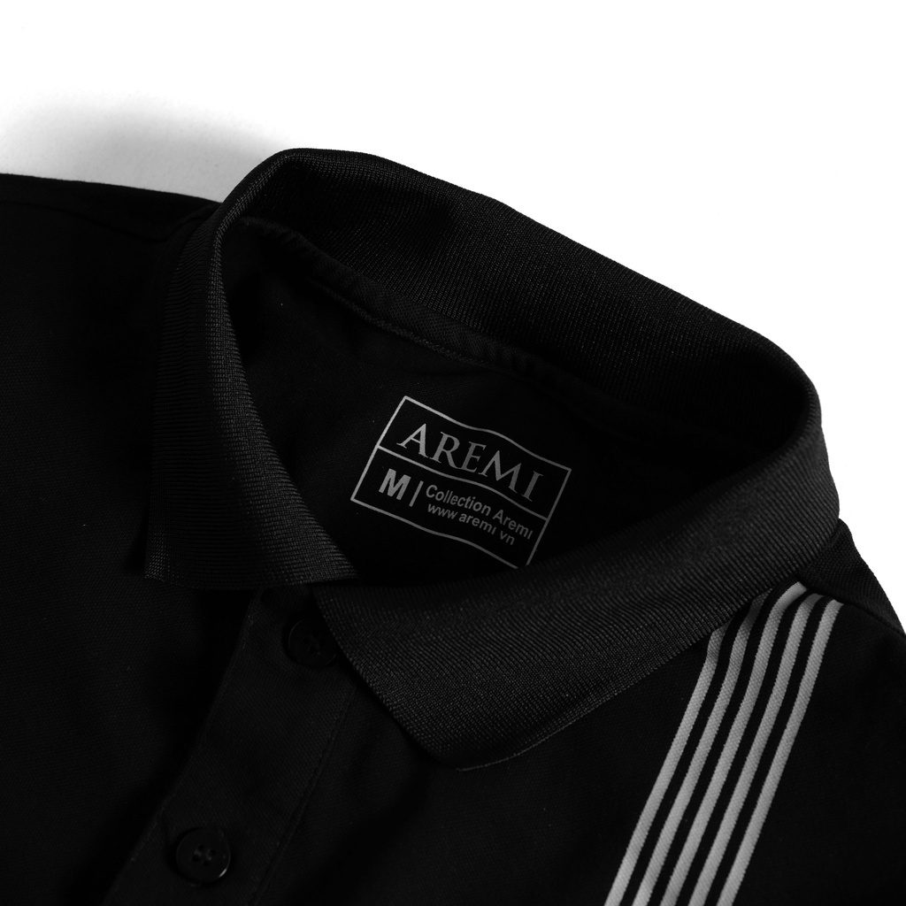 Áo Polo nam cổ trụ tay ngắn AREMI, thun cao cấp màu đen in sắc nét, thiết kế đơn giản sang trọng APL0072