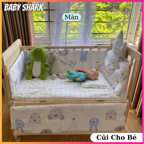 Cũi cho bé , Nôi cũi gỗ 2 tầng cho bé chất liệu gỗ thông size 105*60*85cm