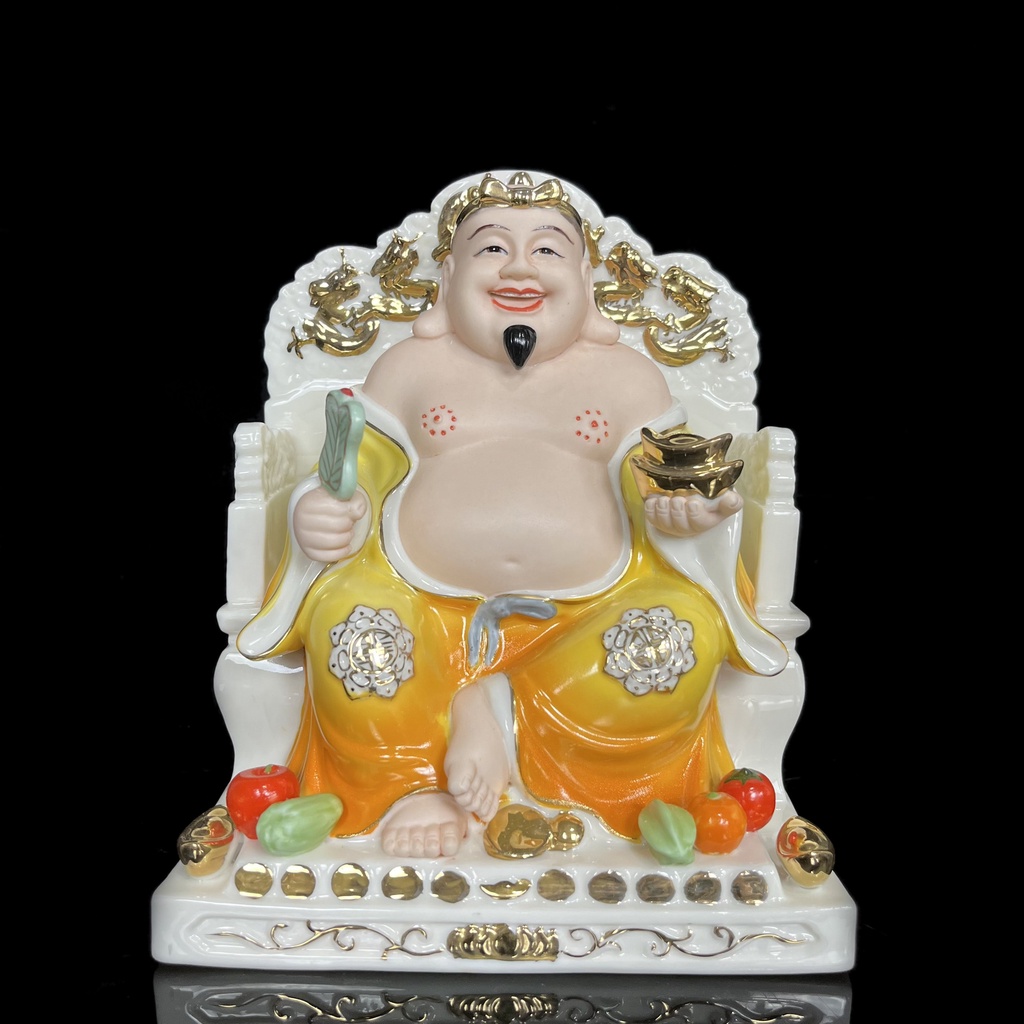 Bộ Thần Tài Thổ Địa C04 8in ngồi ghế vàng bằng men sứ đức hóa cao cấp - phật giáo tuệ quang