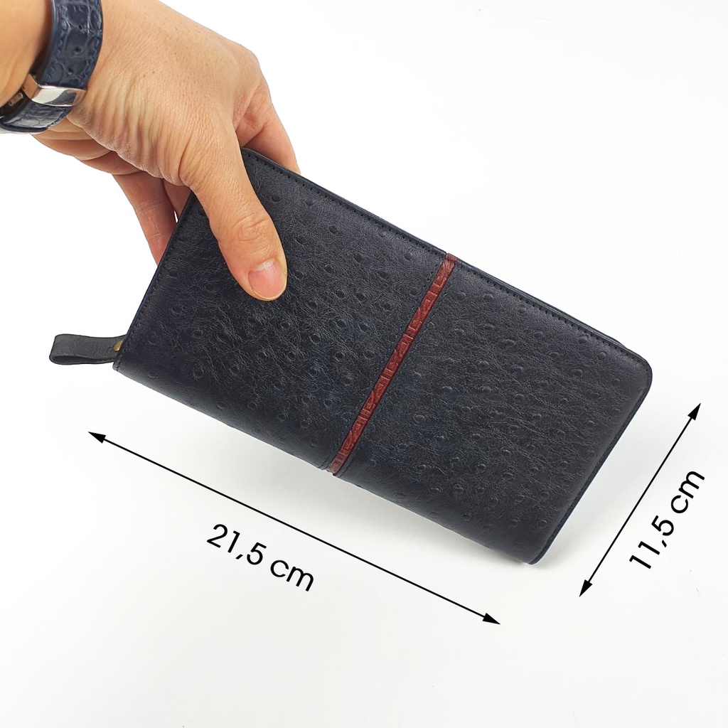 Ví cầm tay nam nữ da bò vân đà điểu WL126VB  - 100% da bò thật, BH 3 năm