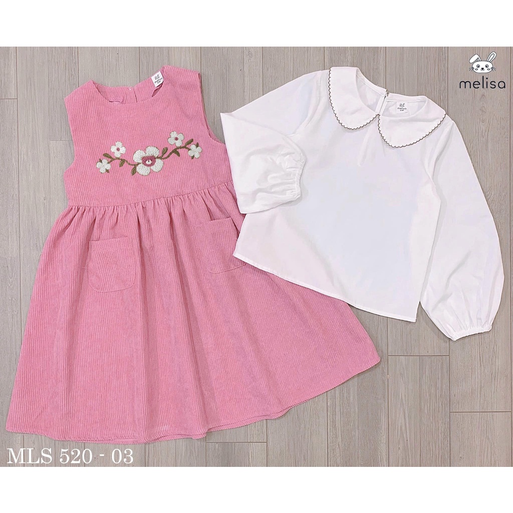 Set yếm bé gái nhung tăm và áo sơ mi trắng Melisa cao cấp 4 màu