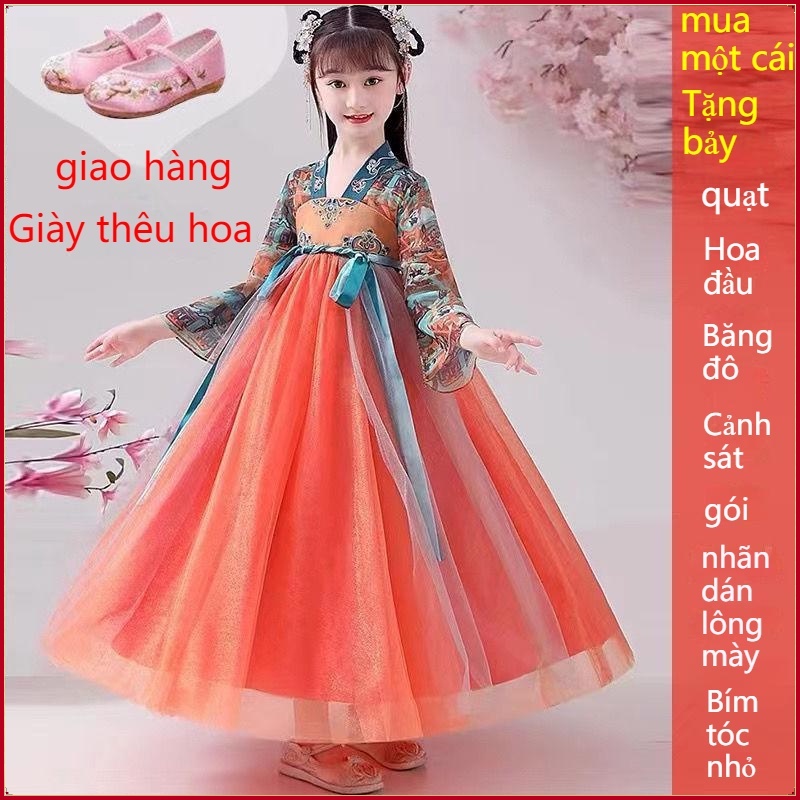 Đầm Công Chúa Hán Phục Tay Dài Phong Cách Trung Hoa Thời Trang Mùa Xuân 2023 Dành Cho Bé Gái