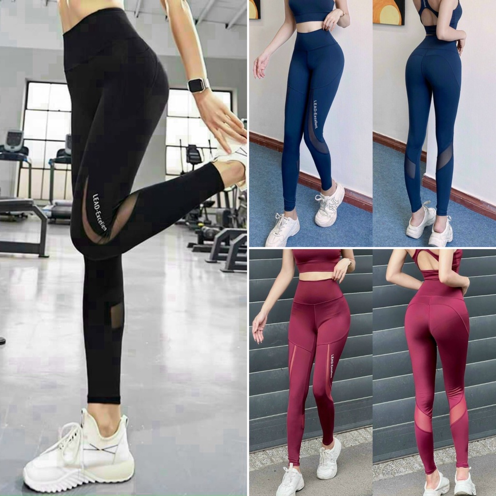 Quần tập Gym Yoga nữ phối lưới Lead quần dài legging phối lưới co giãn 4 chiều- Q12