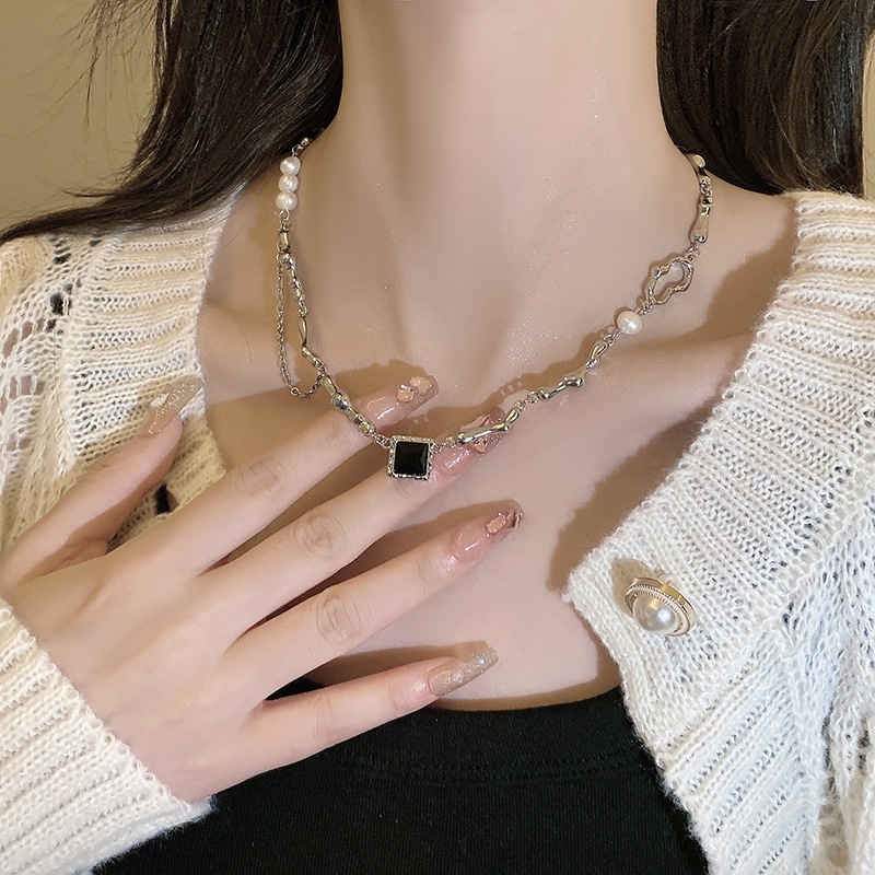 Vòng cổ Baroque Đính Ngọc Trai Đen Zircon Phong Cách Hip-Hop Dễ Phối Đồ Cho Nữ