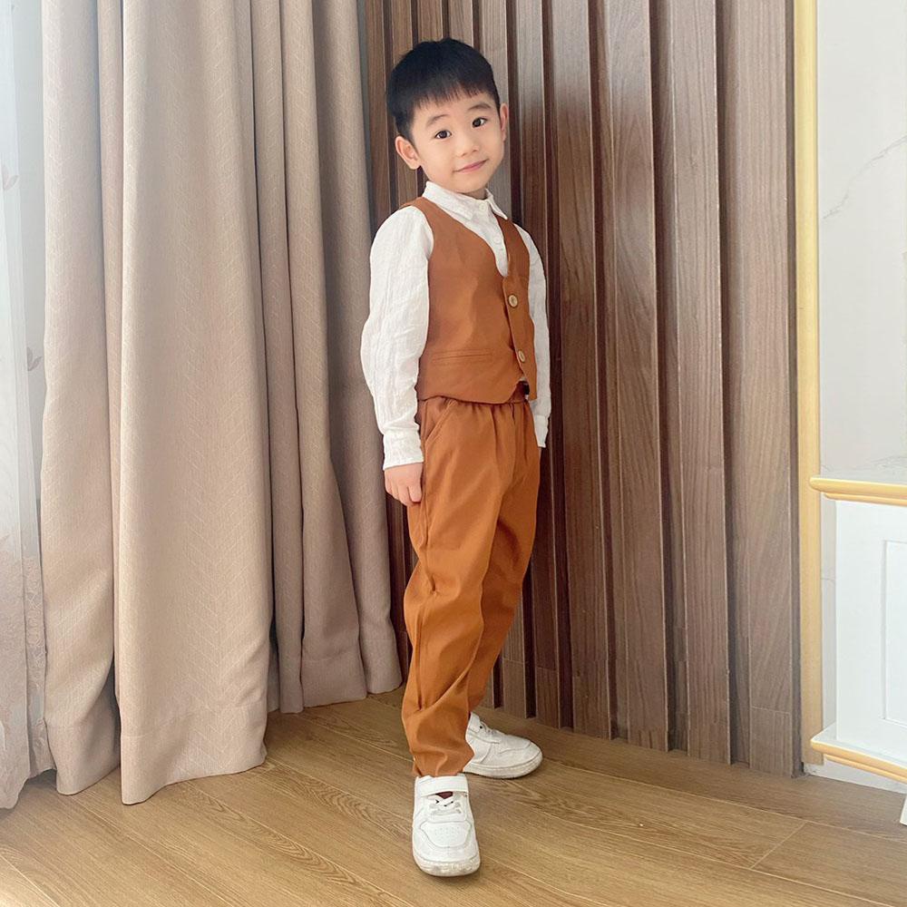 Set 4 chi tiết Vest gồm Gile áo sơ mi trắng quần và nơ cho bé trai MamLa