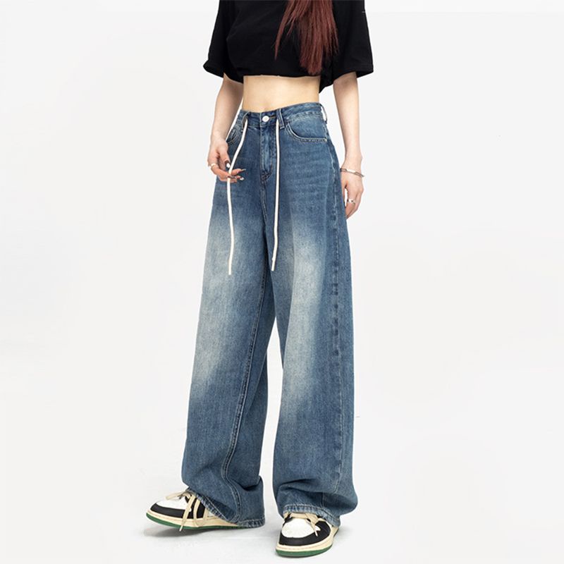 COZOK Quần Jean Lưng Cao Ống Rộng Phối Dây Rút Cá Tính Thời Trang