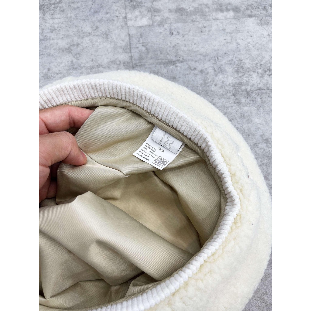 Nón Beret Chất Lông Cừu Màu Trắng Ngà/Đen Thêu Logo NY Dn.Storevnxk