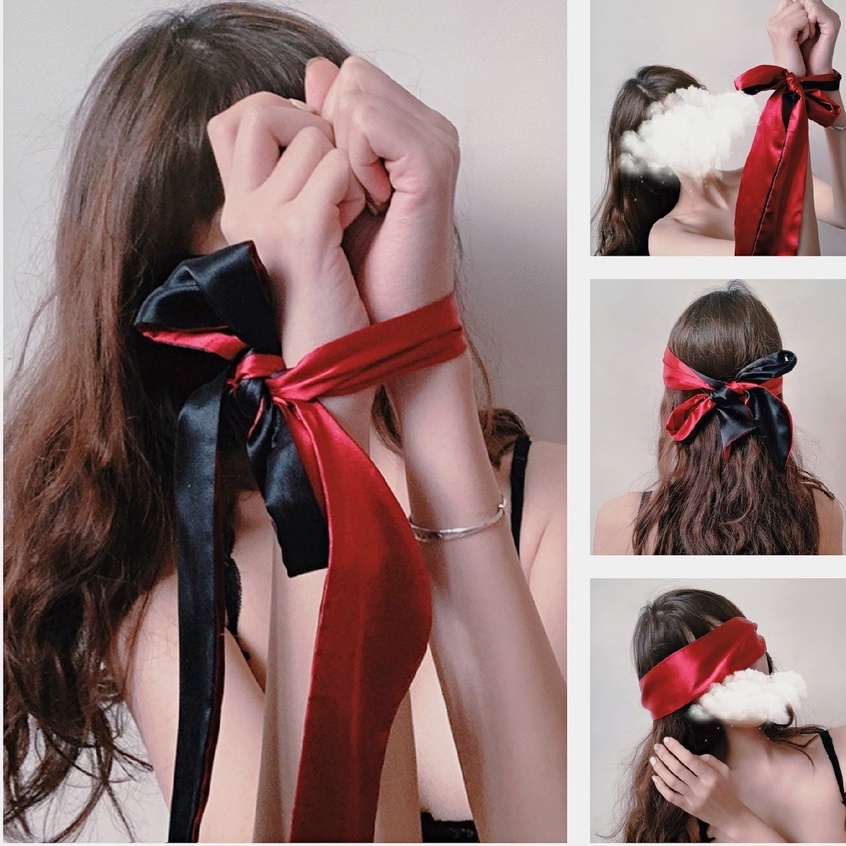 Băng đô bịt mắt lụa sexy đa năng quyến rũ 2 lớp đỏ đen - buộc tay chân băng mắt phụ kiện cosplay