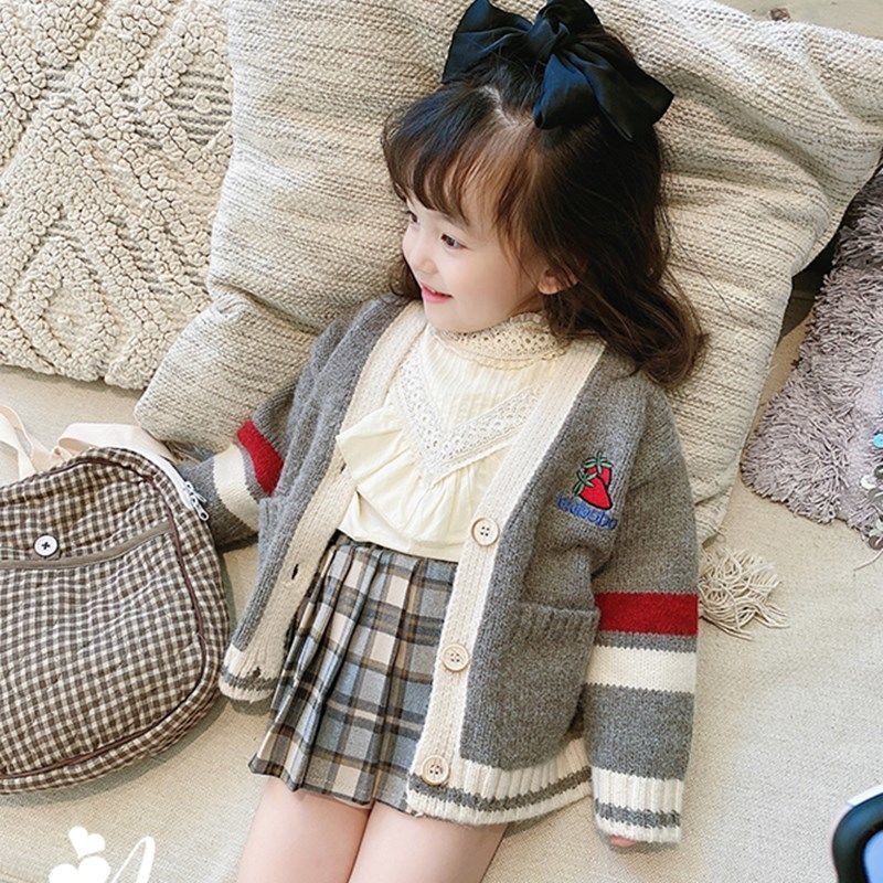 Áo khoác cardigan len dệt kim mặc xuân thu đáng yêu cho bé gái