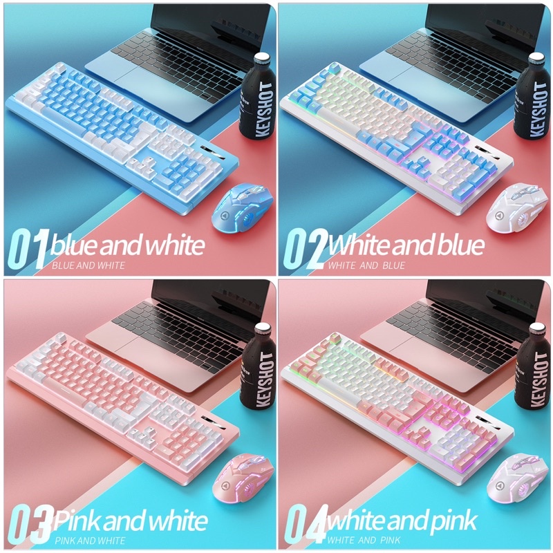 COMBO Bàn Phím Chuột Không Dây YINOIAO KM1 LED Xuyên Chữ Kết Nối Qua Đầu Thu USB 2.4G Pin Sạc Dùng Cho Máy Tính Laptop