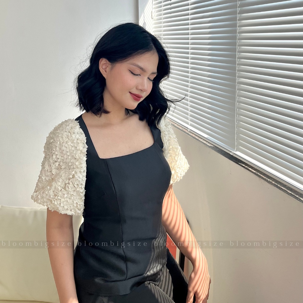 Áo Peplum BIGSIZE Chất Tafta Cao Cấp Phối Tay Ren - Siêu Hack Dáng (60-80kg)