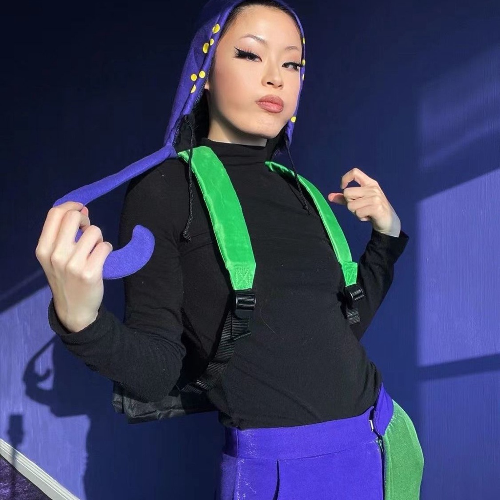 Ba Lô Đi Học Có Mũ Trùm Đầu Màu Xanh Dương Đậm Hình Bạch Tuộc Ba Chiều Harajuku y2k Tukuyabi