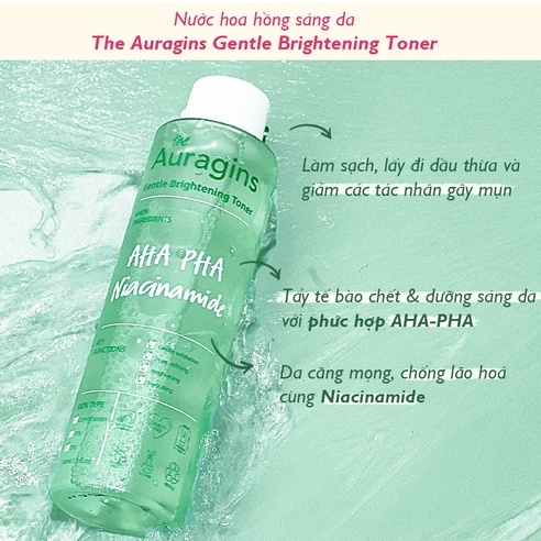 [HB Gift] Nước cân bằng sáng da, ngừa mụn AHA PHA The Auragins Gentle Brightening Toner 150ml