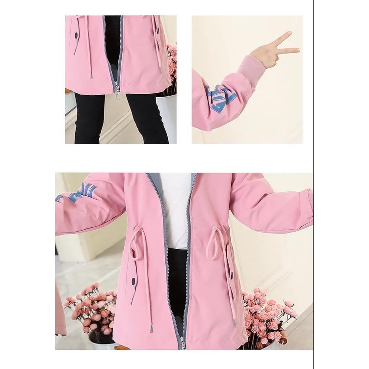 Áo Khoác Gió Dáng Dài Có Mũ Trùm Thời Trang Hàn Quốc Cho Bé Gái UL2T