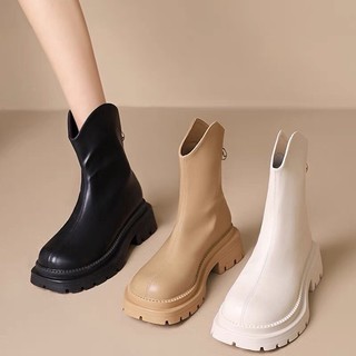 Bốt da nữ Cổ Thấp chữ V chất da mềm Cao Cấp