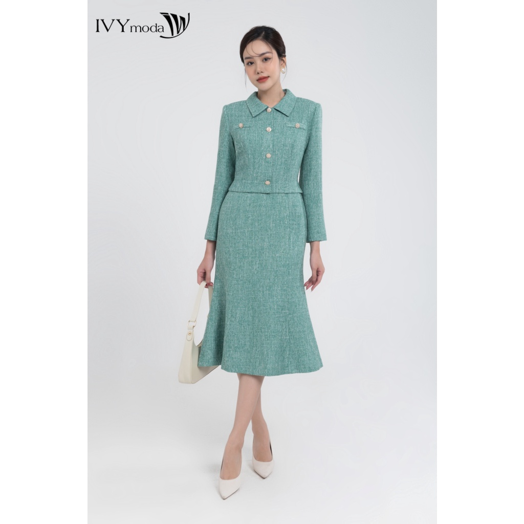 Đầm tweed nữ dáng đuôi cá IVY moda MS 48M8121