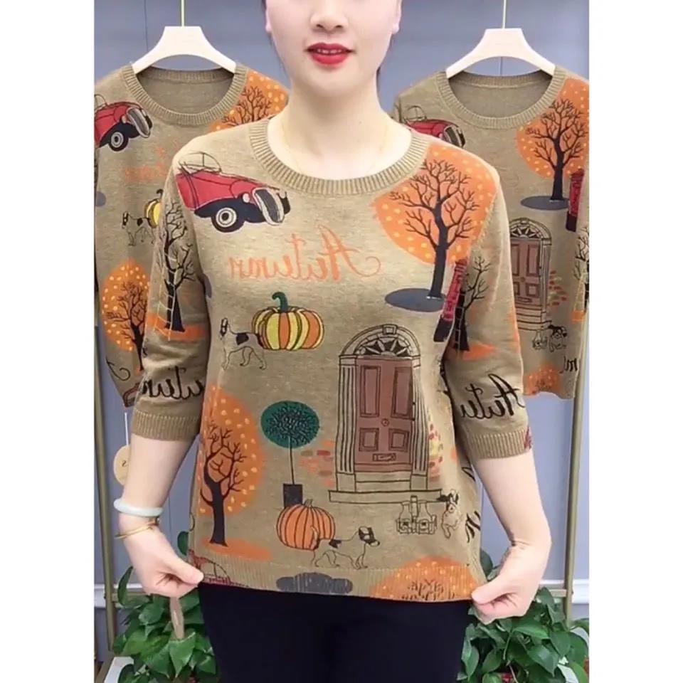 Áo Sweater Cổ Tròn Thời Trang Xuân Thu 2022 Cho Nữ Trung Niên