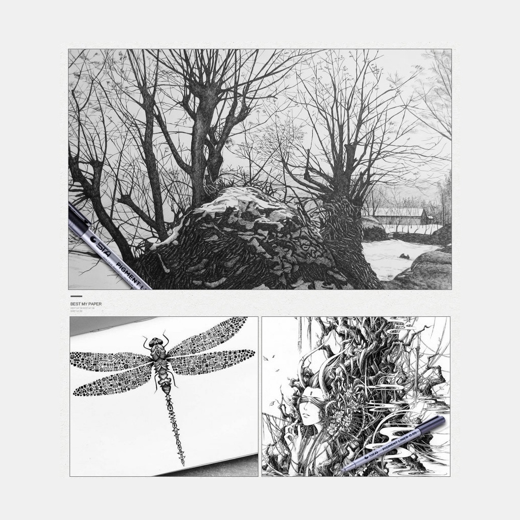 Bút/ Viết kim, viết đi nét, bút line màu đen kháng nước STA - 0.05/0.1/0.2/0.3/0.4/0.5/0.6/0.8/Brush