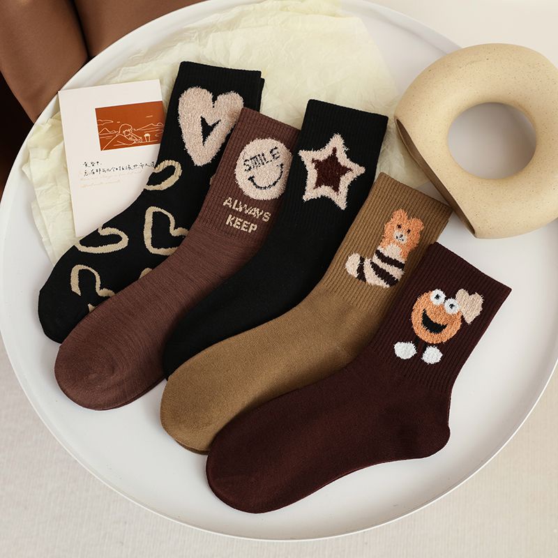 Bán Chạy#Tất Cotton Cổ Cao Màu Sắc Cà Phê Thời Trang Thu Đông Xinh Xắn Cho Nữ