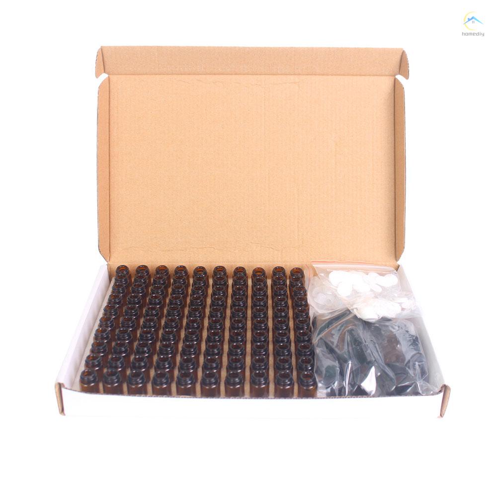 Set 100 Chai Thủy Tinh Rỗng 1ml Màu Hổ Phách Có Nắp Đen Đựng Tinh Dầu / Nước Hoa