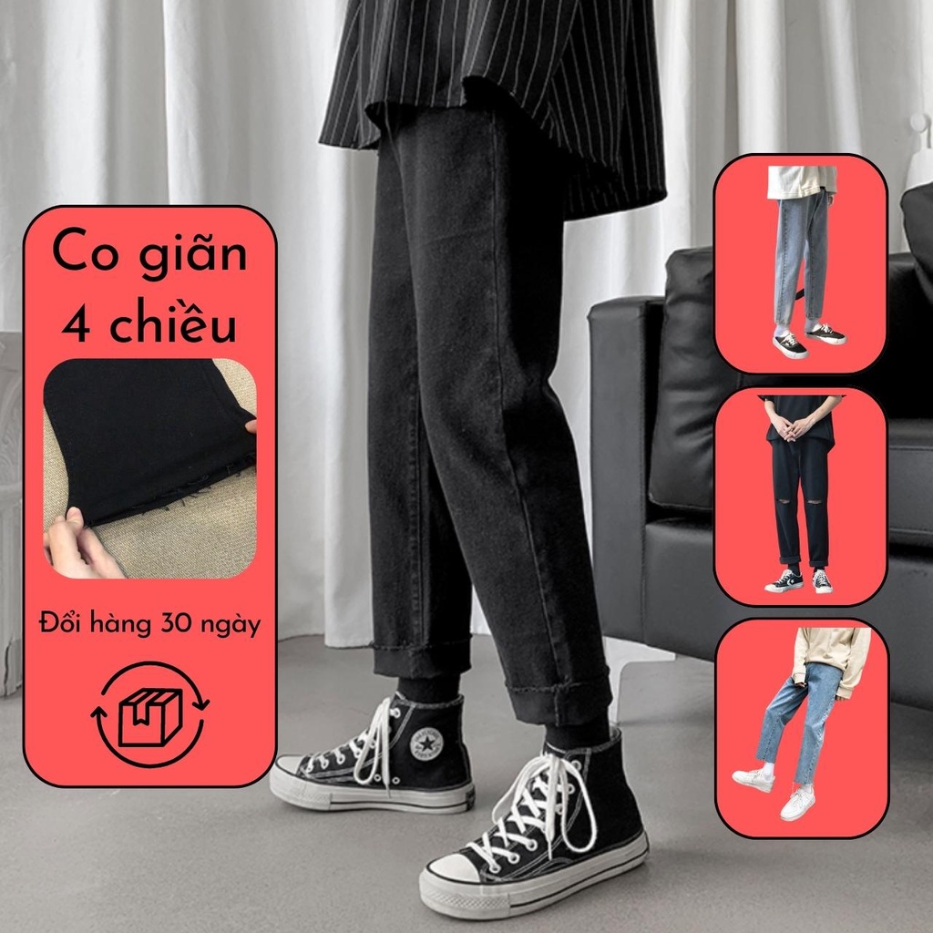 Quần Jean Baggy Nam Chất Co Giãn 4 Chiều Màu Đen, Xanh Nhat, Xanh Đậm Vải Không Phai Màu Phong Cách Hàn Quốc