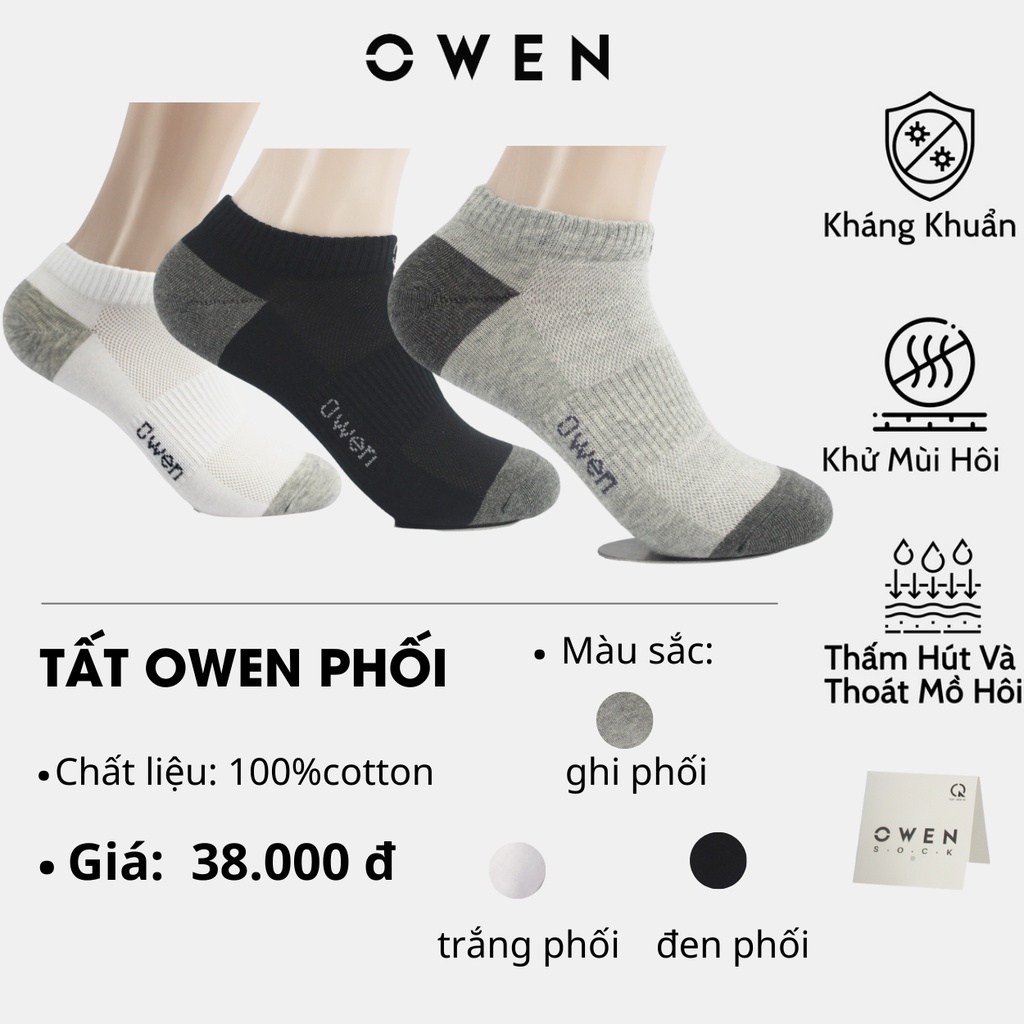 Tất Nam Owen chất cotton cao cấp cổ ngắn phối màu mềm mịn thấm hút mồ hôi ngăn mùi kháng khuẩn