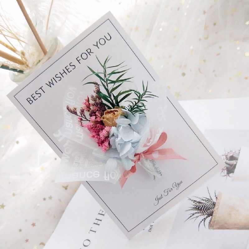 Thiệp bó hoa khô 3D cao cấp phong cách vintage (TH14)