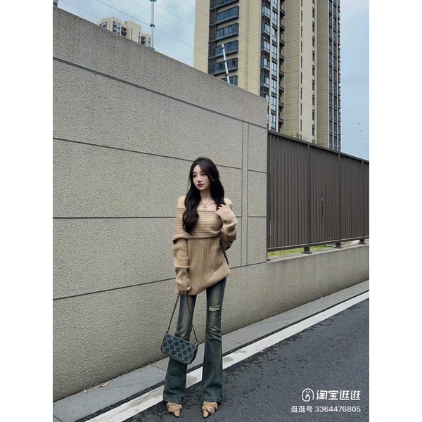 Áo len trễ vãi màu nâu(Hàng order  12-14 ngày)