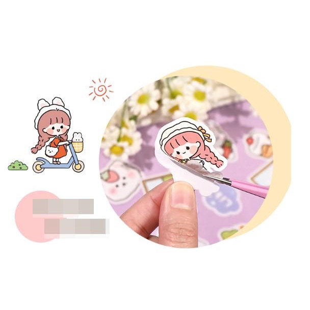 Set 50 Tấm Sticker hình dán Cô Gái - Chibi Dễ thương - chọn mẫu