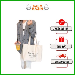 Túi tote vải đeo vai có khóa miệng và ngăn phụ bên trong tiện lợi siêu đẹp - Balo Hazin