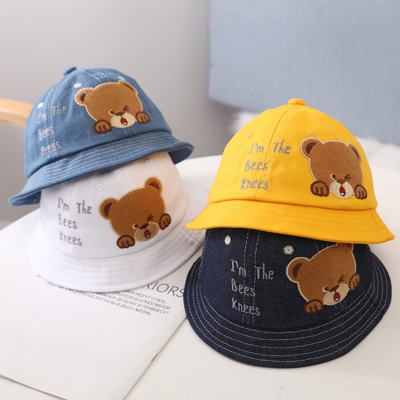 Nón Tai Bèo Vải Cotton Thêu Hình Gấu Dễ Thương Chống Nắng Mùa Hè Cho Bé