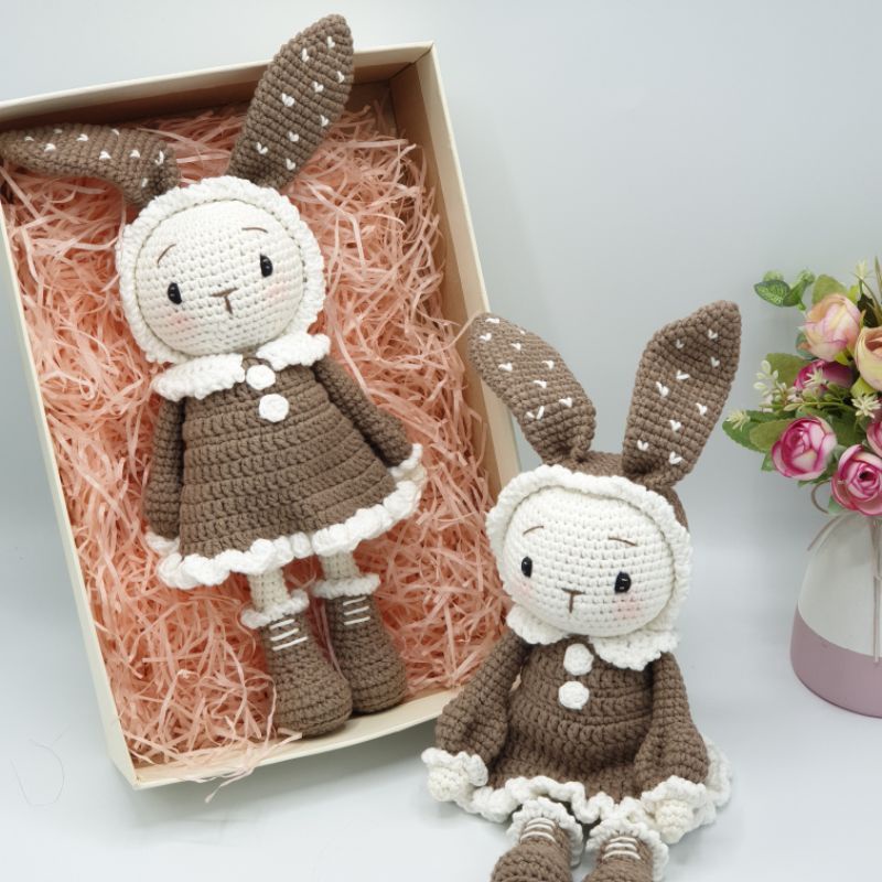 Gấu bông handmade cao cấp Amigurumi - Búp bê Thỏ bông len móc tay thủ công dễ thương làm quà doudou cho bé
