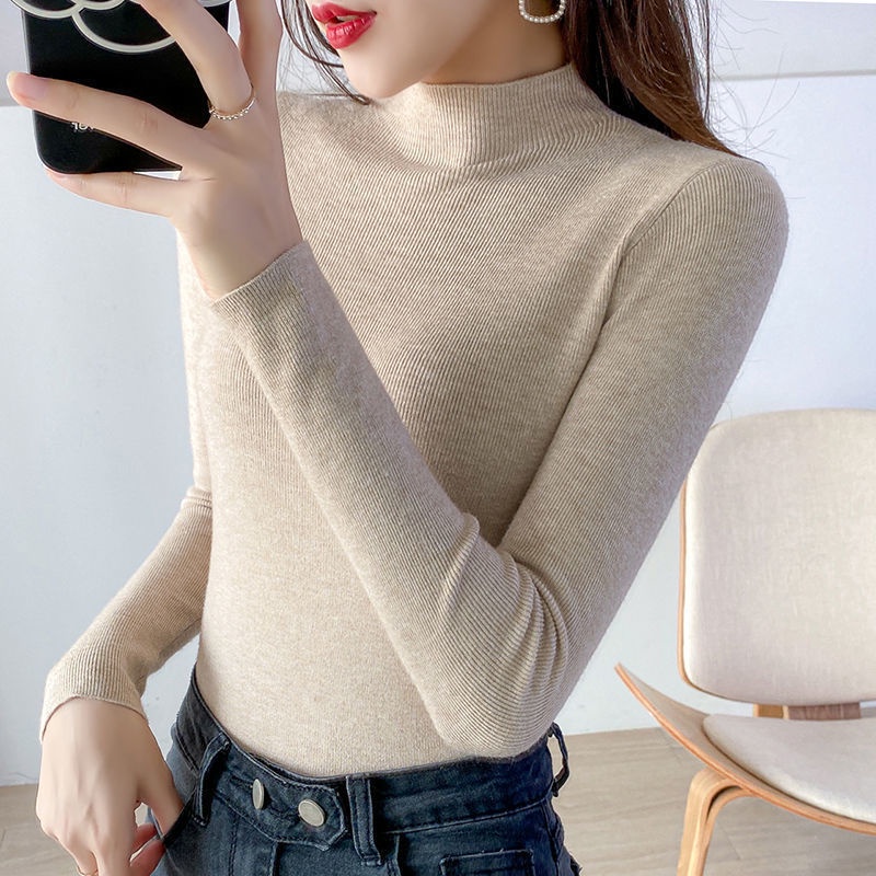 [Giao Ngay] Áo Sweater Cổ Lọ Dáng Ôm Tay Dài Phong Cách Thu Đông Mới Dễ Phối Đồ Cho Nữ