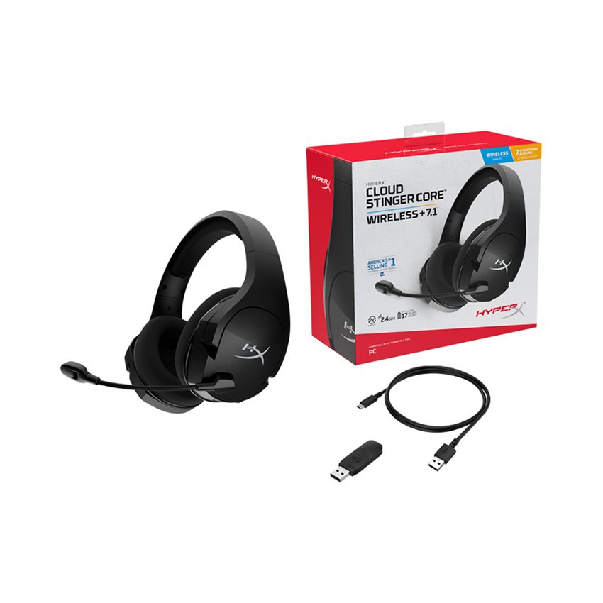 Tai nghe Kingston HyperX CLOUD STINGER CORE 7.1 WIRELESS Black - , Hàng chính hãng - Bảo hành 24 tháng