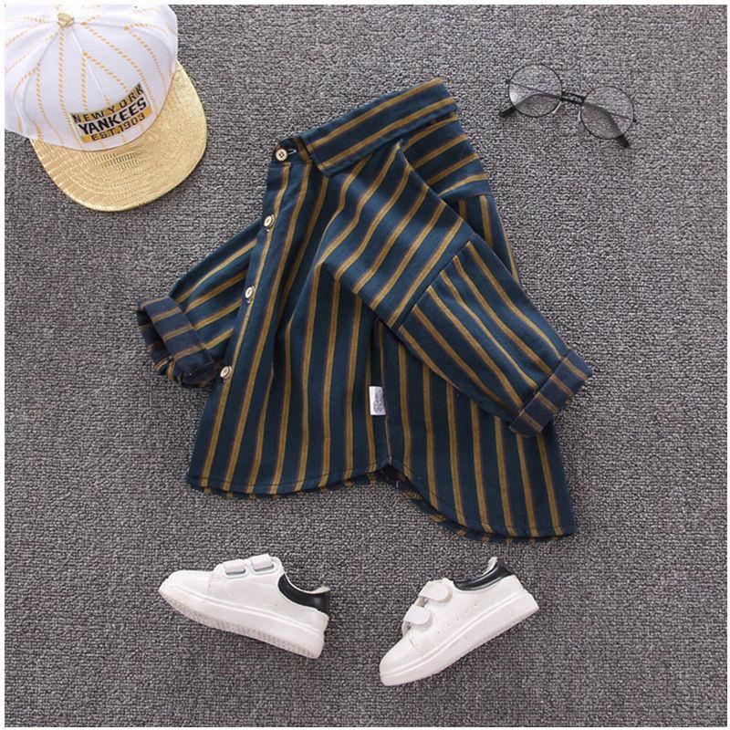 Áo Sơmi Kẻ SọC Xanh Dương Tay DàI Cho Bé Trai  2021