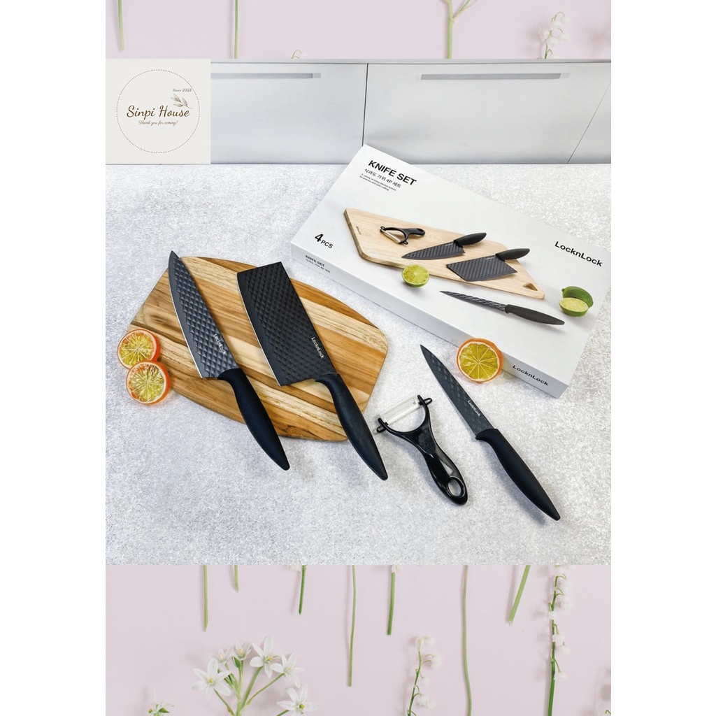 CKK104S4 - Bộ dao 4 món chống dính LocknLock bằng thép không gỉ (3 dao 1 bào) - Màu đen