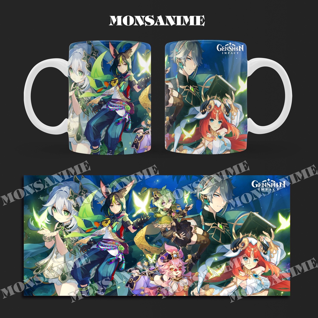 Cốc sứ trắng in hình nhân vật GENSHIN IMPACT ver PHONG CẢNH game anime chibi dễ thương tiện lợi thời trang quà tặng
