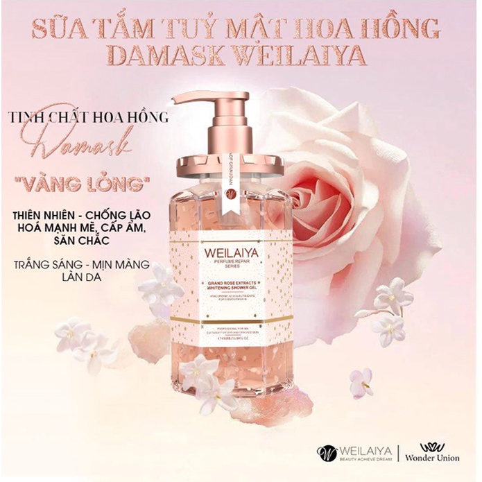Sữa Tắm Tủy Mật Hoa Hồng Damask Weilaiya hương nước hoa mê đắm, làm sạch cấp ẩm cho da