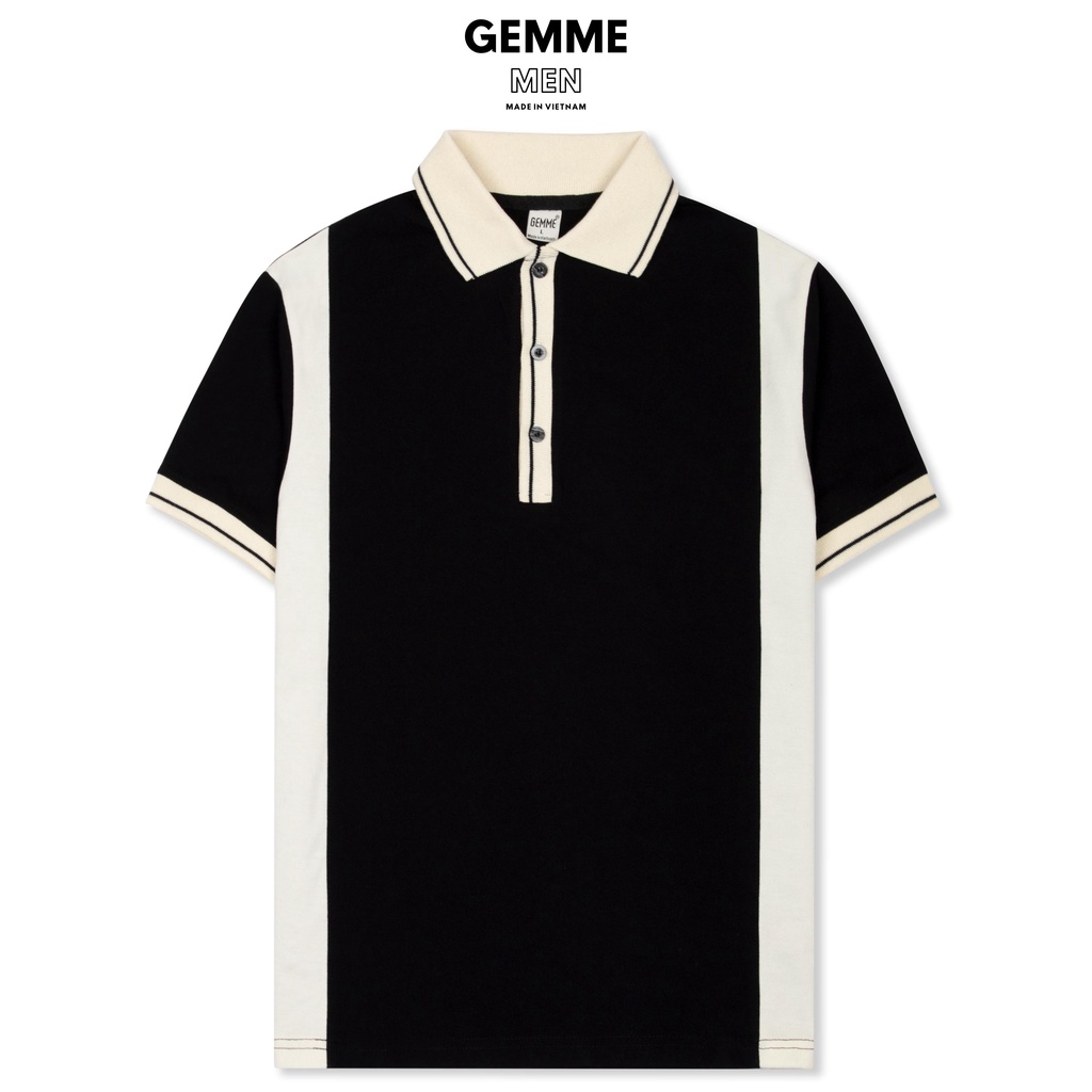 Áo thun polo big size GEMME MEN phối màu đen - kem, chuẩn form, sang trọng, thanh lịch, Big Size 55 - 130kg