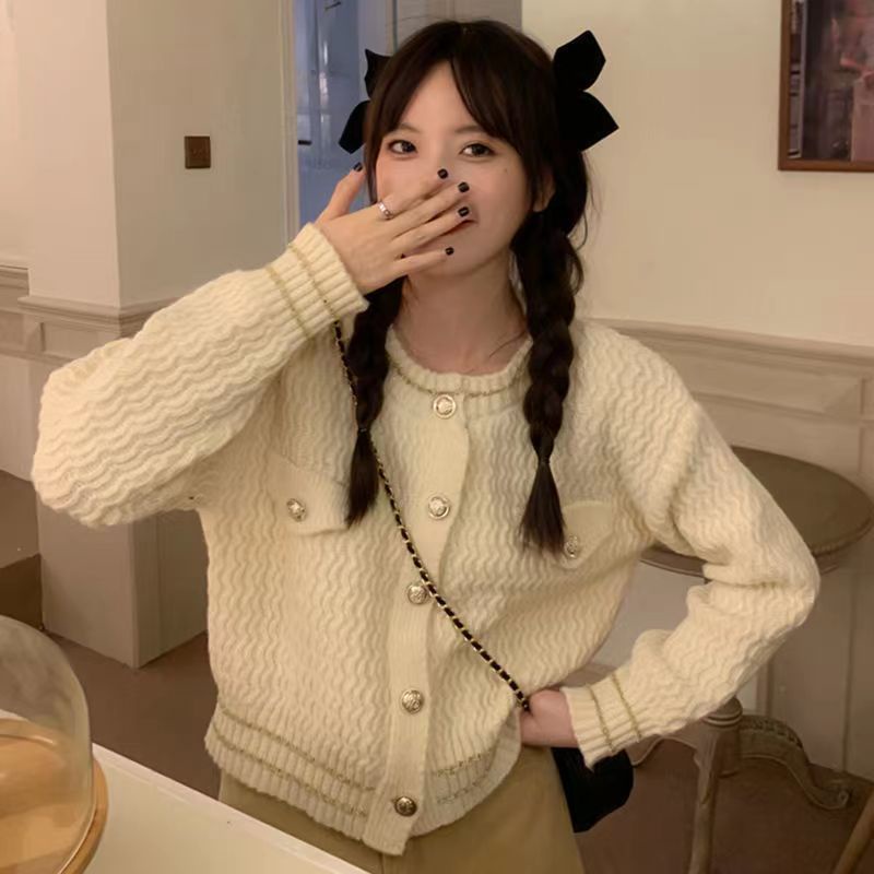 Áo Khoác Cardigan Len Dệt Kim Cổ Tròn Phong Cách Hàn Quốc Thời Trang Thu Đông 2022